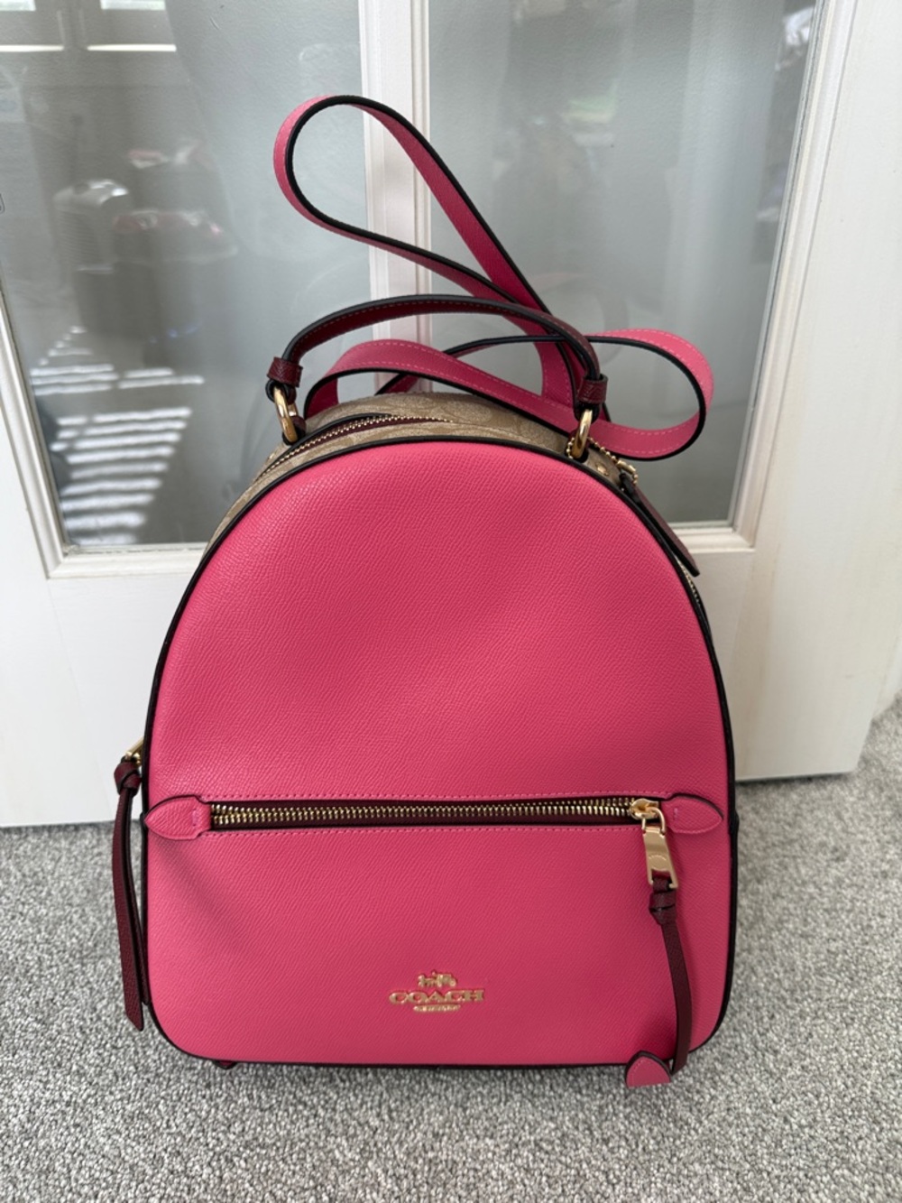 Coach Hot Pink Pebbled Leather Mini Backpack with Gold Hardware